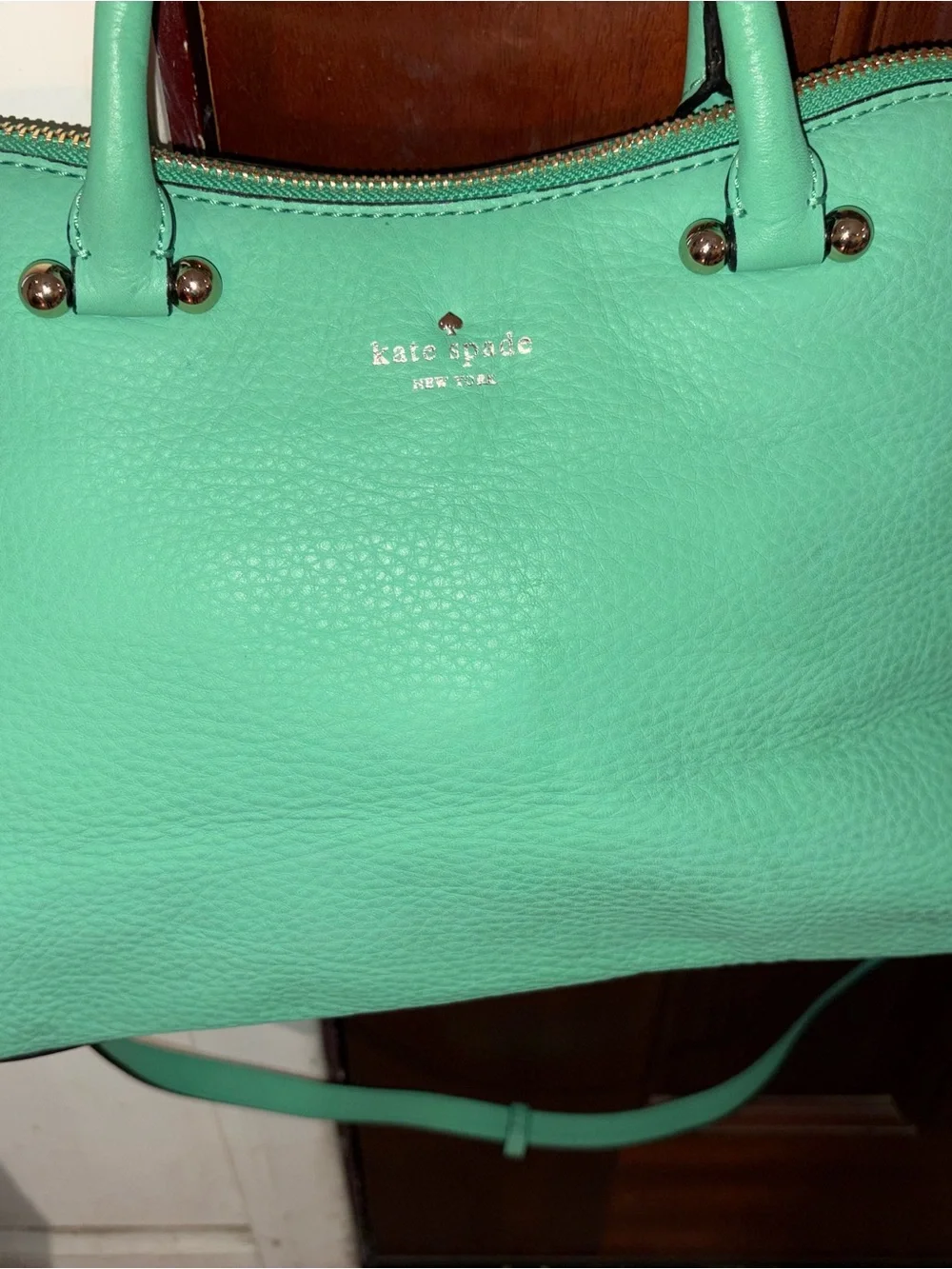 kate spade New York Pebbled Leather Satchel in Mint Green